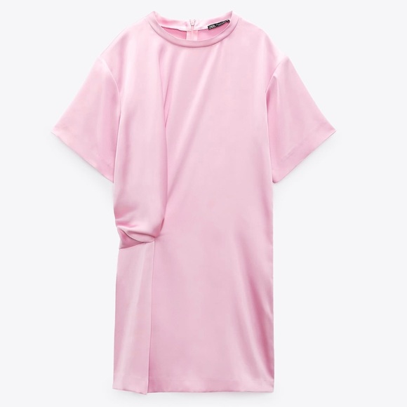 NWT Zara Pink Satin Effect Mini Dress - Picture 4 of 7